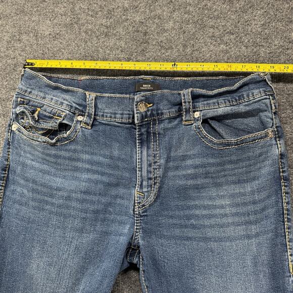 True Religion Jeans Men 40x32 Blue Rocco Relaxed Skinny 5 Pocket Embroidered Y2K - Picture 7 of 8
